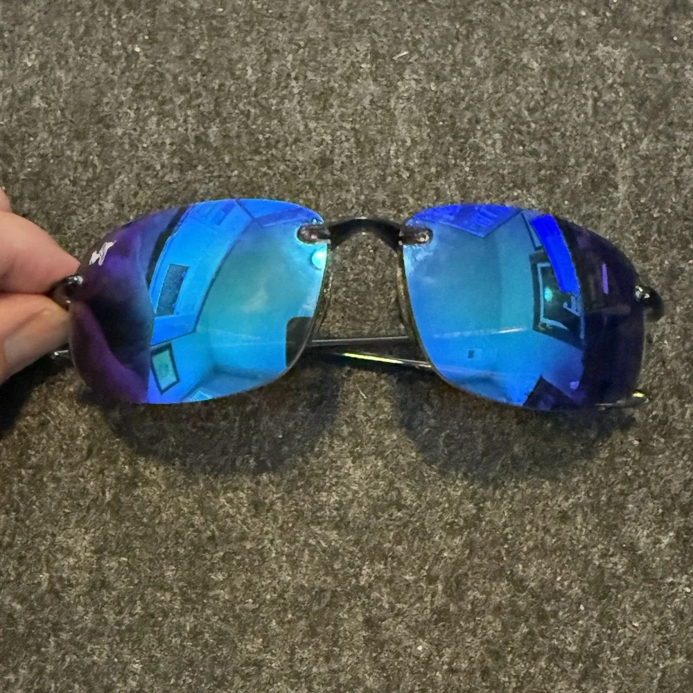 Maui Jim Ho'okipa MJ-407-11 Sport Sunglasses Black Gray Frame Blue Mirror Lenses